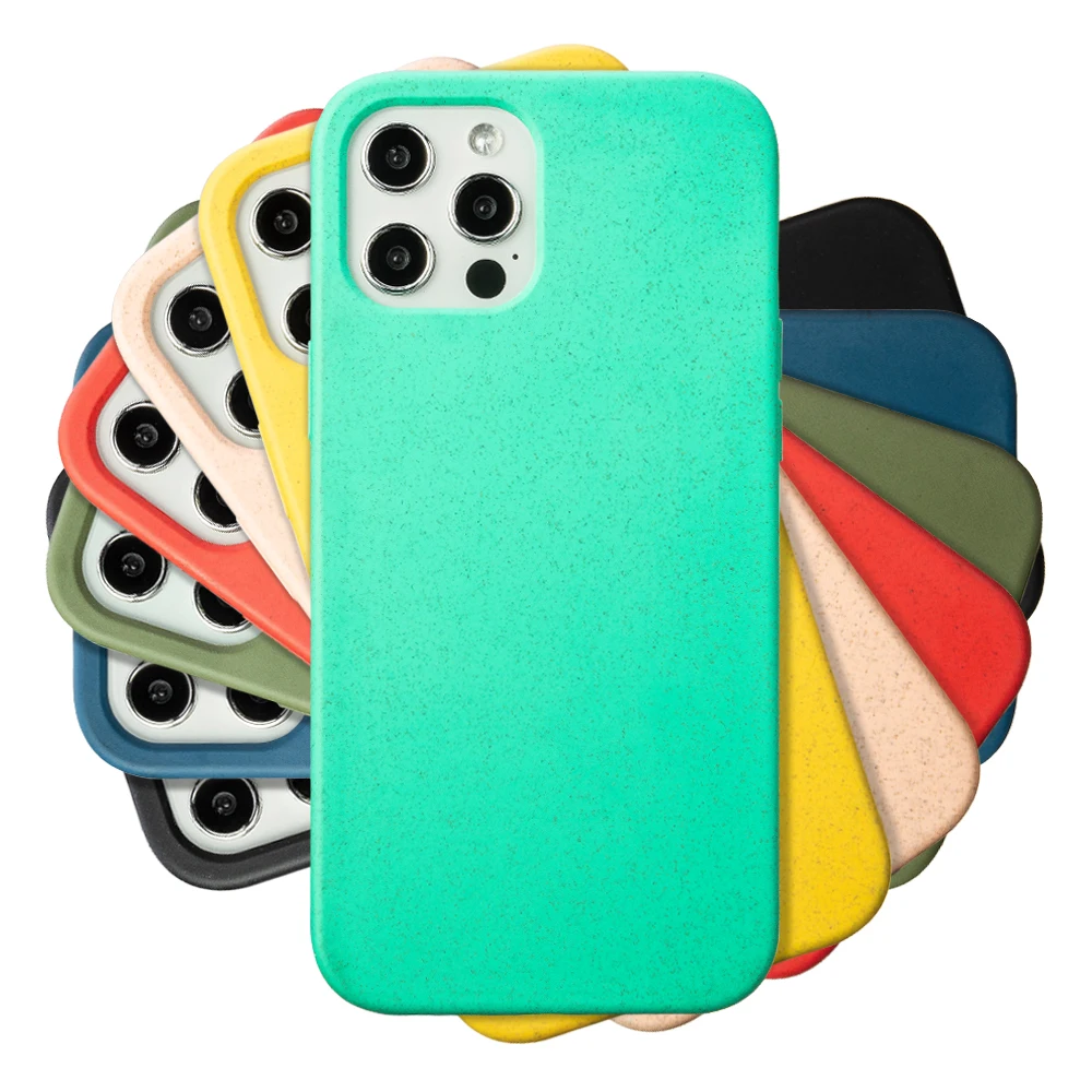 

for iphone 12 13 pro Wheat Straw Biodegradable Soft Flexible TPU Mobile Back Phone Cover Case for iphone 12, 7 colors