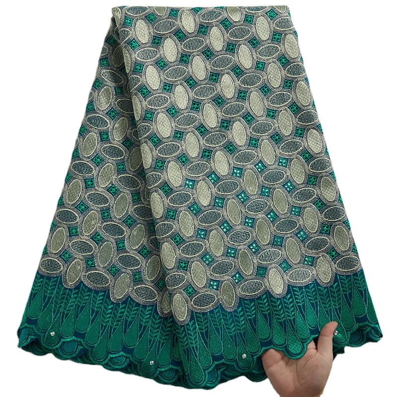 

2324 Green African Swiss Voile Lace Fabric High Quality Embroidered Fabrics Cotton Lace Voile Fabric For Dresses, Shown