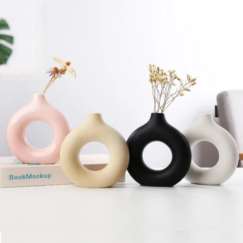 

Ceramics Donut Vase Home Decor Modern Vase for Home Decor Sculpture Desktop Home Decoration Accessories Ornaments Crafts Gift