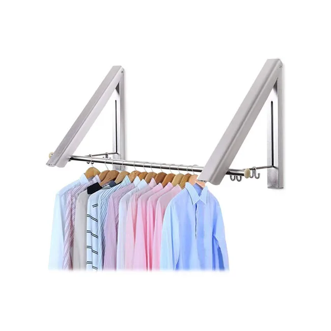 

2 Pack Bathroom Outdoor Wall Coat Clothes Rack Black Aluminum Folding Wall Hanging Hanger