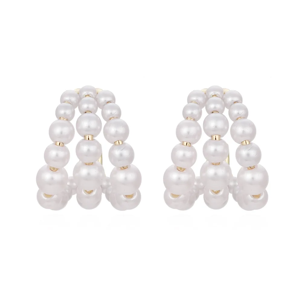 

Simple Geometric C-Shaped Pearl Earrings Ins Style Fashion Copper Gold-Plated Earrings For Women 2021, Like picture