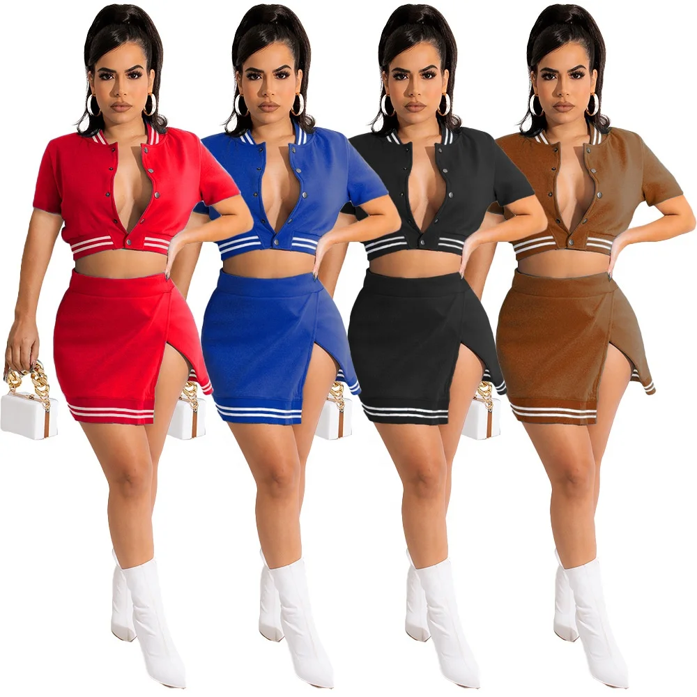 

2022 Girls Skirts Two Piece Set Summer Outfits Fashion Casual Dresses Women Plus Size 2 Piece Baseball Skirt Set Party Dress