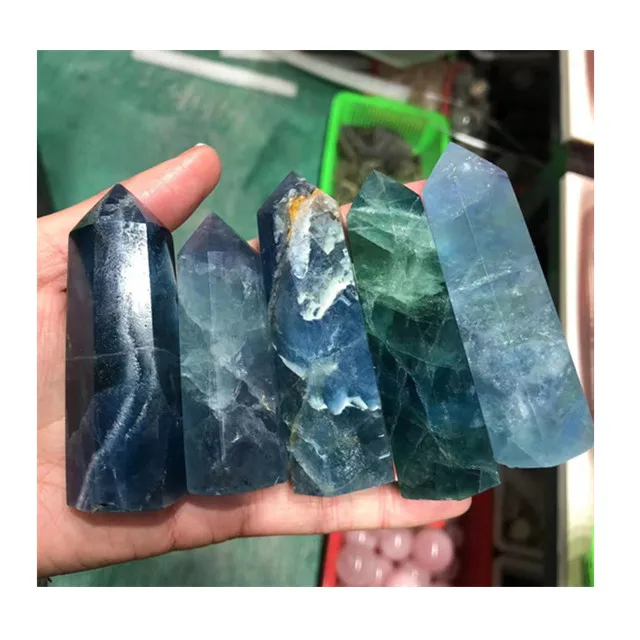 

Wholesale natural quartz polished Spiritual healing stones blue fluorite tower crystal point