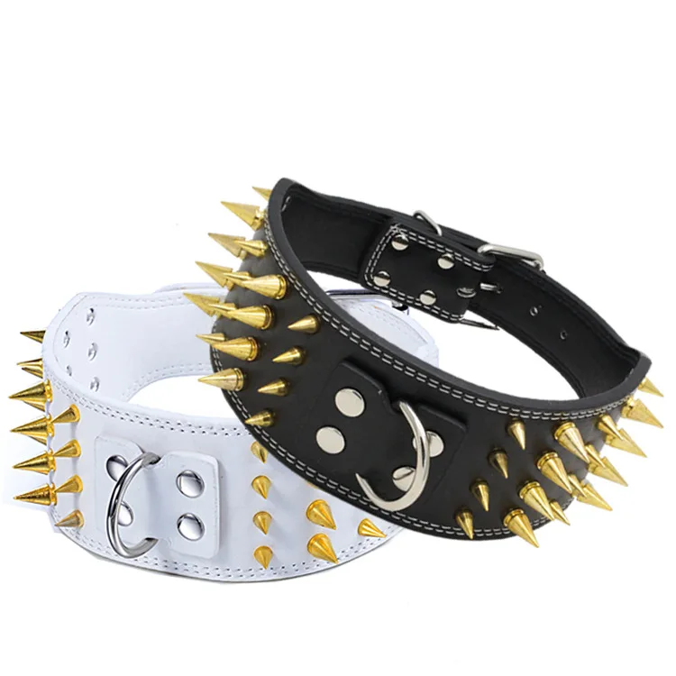 

Amazon Hot Selling Adjustable Gold Spike Rivet Studded Necklace PU Leather Pet Dog Collar, Picture