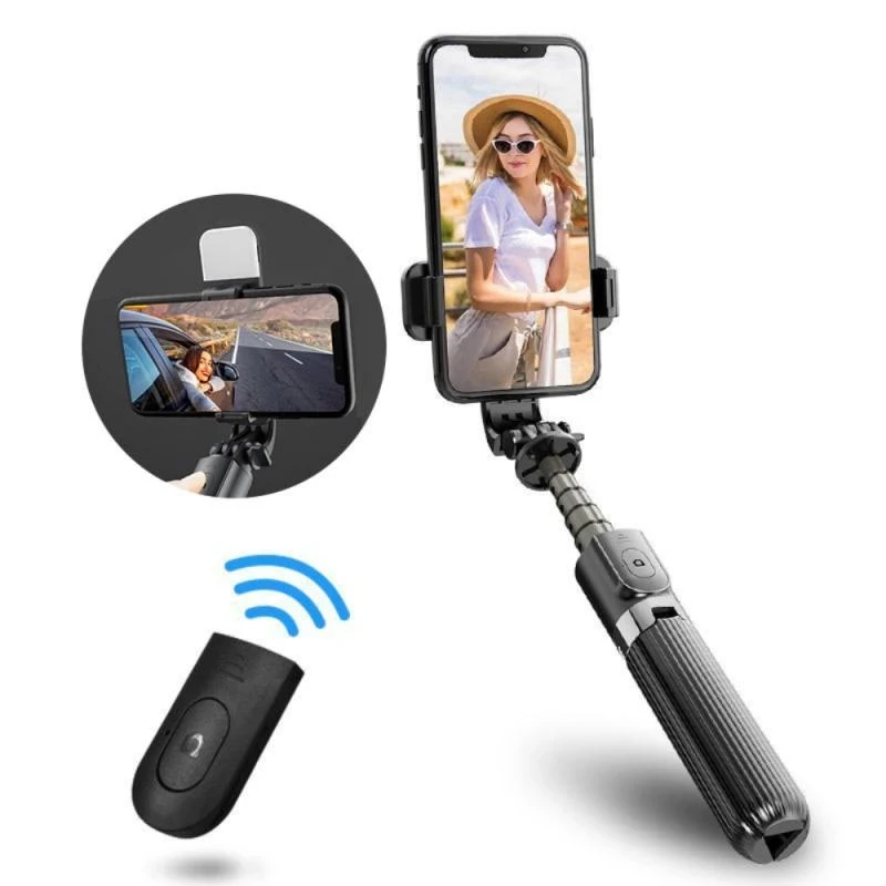 

New Arrival 3 in 1 phone holder flexible folding selfie stick tripod with fill light for mobile phone