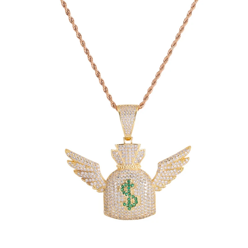 

Blues RTS New design Angel Wing Dollar Sign Money Bag Pendant Necklace