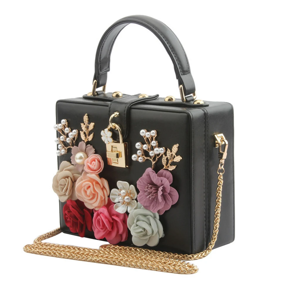 

2021 Lock Small Suitcase Bag Diamond Flowers Handbag Square Bag Shoulder Evening Bags for Lady