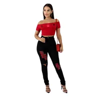 

BS1128 Women's fashion leisure patch pocket jeans pants 2019