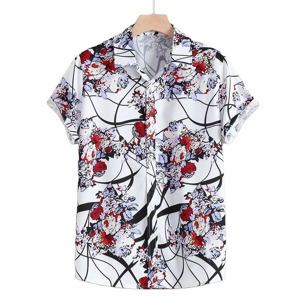 

Men's shirt Summer Short sleeve Shirt men Casual Lapel Pattern Hawaiian Print Loose Male Top Blouse Streetwear Camisa masculina