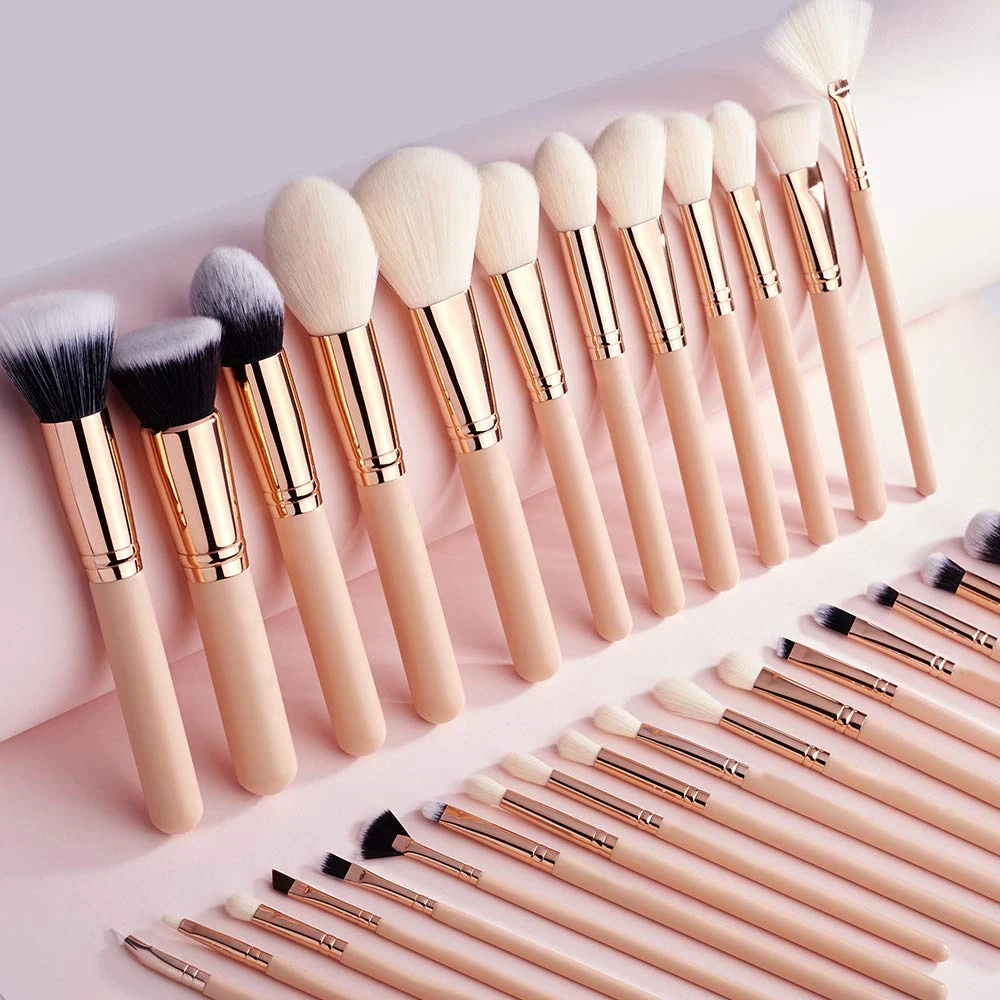 

30Pcs Gold Vegan Foundation Private Label Fashional Dense Synthetic Luxury Makeup Brush, Customized color