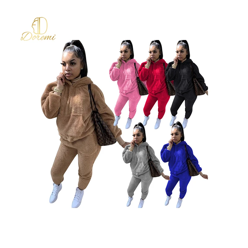 

Winter 2020 Popular Best-Selling Girls Solid Color Fleece Sweater Hooded Top Pants Fashionable All-Match