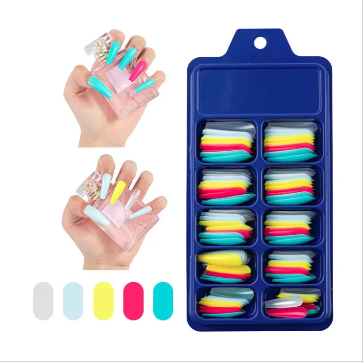 

2020 new 100pcs/box Nail Tips Artificial Colorful Fingernails Long Coffin Ballerina Full Cover False Nails Factory Wholesale