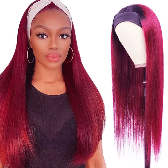 

G&T Wig Wholesale Headband Wig Human Hiar for Black White Women Long Straight Kinky Curly Body Wave Hair, T1b/red