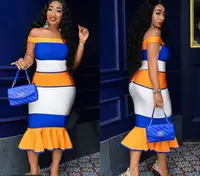 

2019 2020 fish-tail outfits tight-fitting new designs African style colorblock fishtail bandage dress