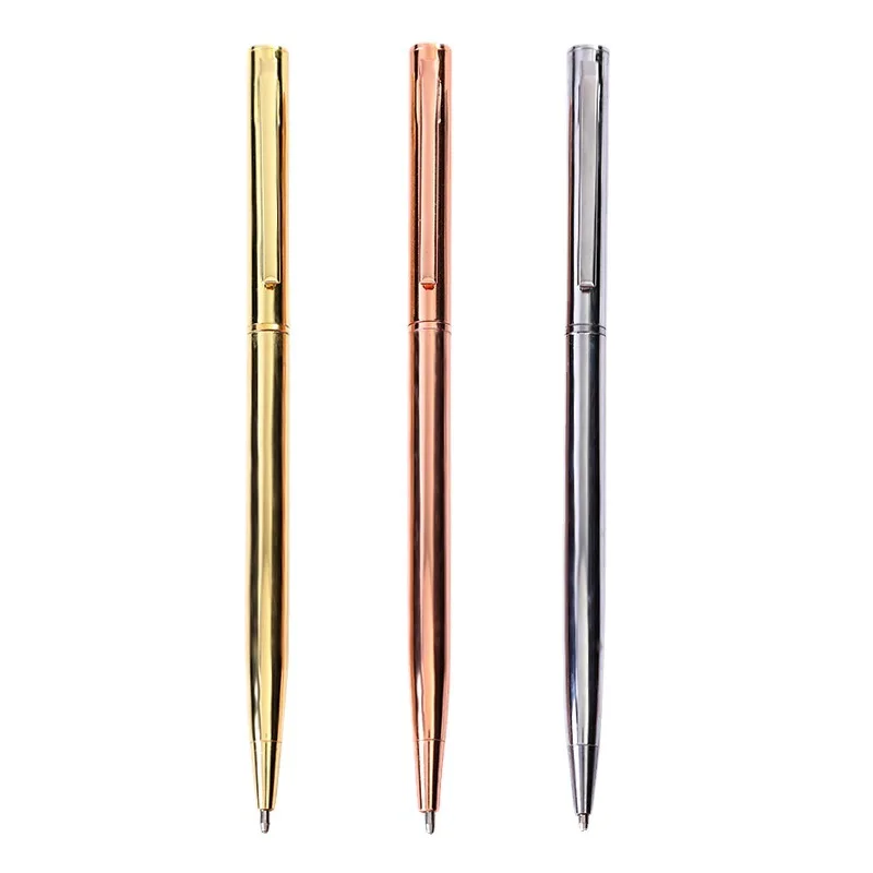 Rose gold/Gold/Silver ball pen with custom logo stationary slim promotional metal ball point pens