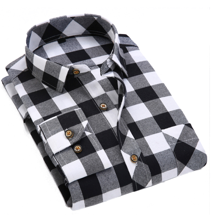 

Wholesale Stretch Plaid Flannel Fashion Men's Custom Shirt, White
