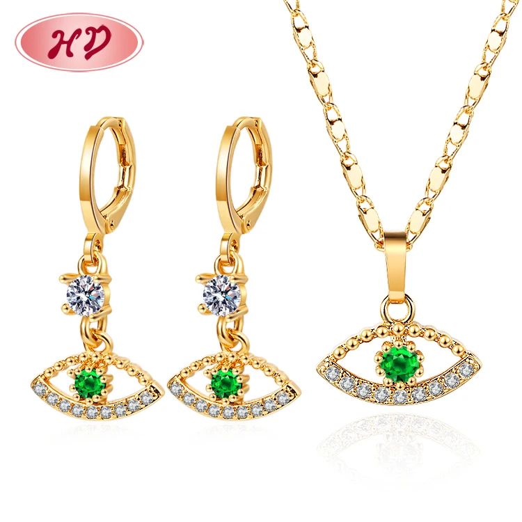 cheap wholesale evil eyes pendant necklace and matching earring artificial jewelry sets 18k gold plated