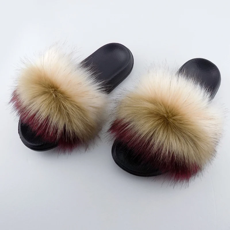 

2021 hot sale design fur slides slippers faux fur sandals for women and ladies, Red,blue ,green ,orange ,brown