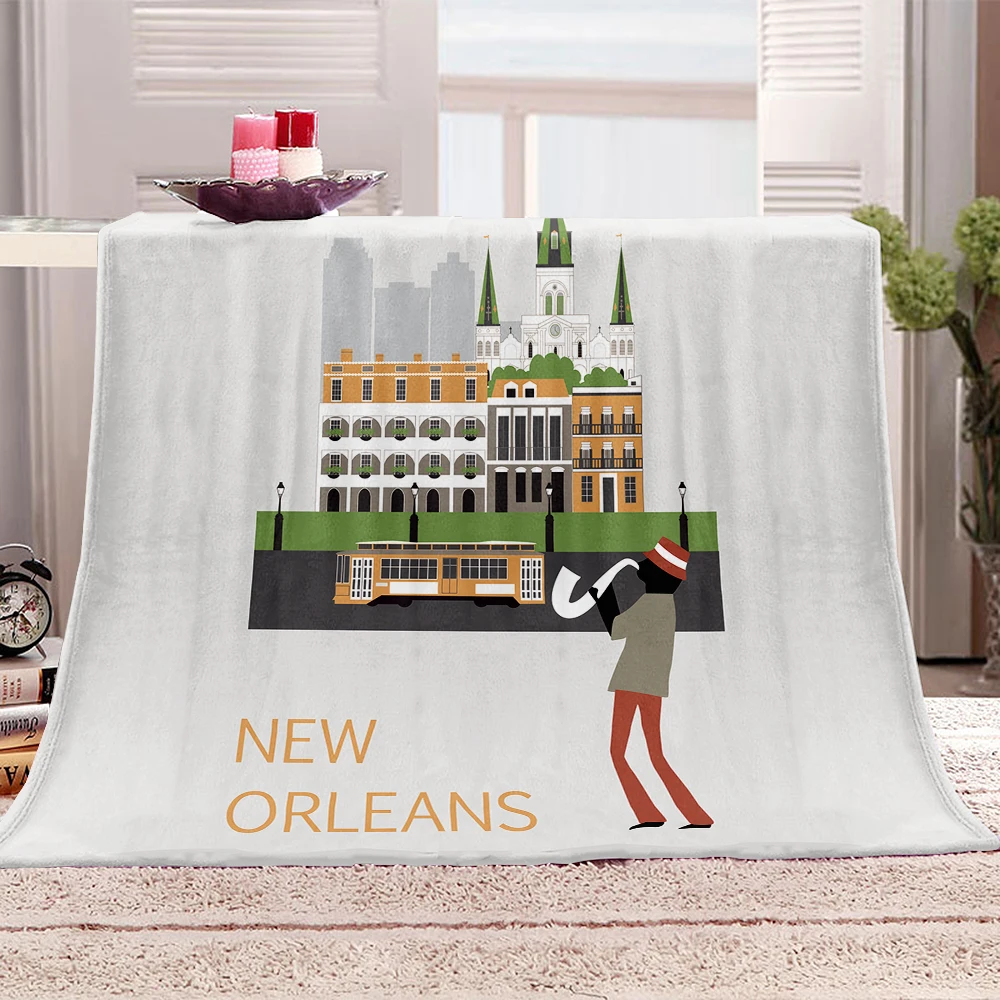 

Modern Building Home Decoration Throw Blanket Cartoon Custom Gift Photo Digital Printing Flannel Baby Blanket 130*100cm