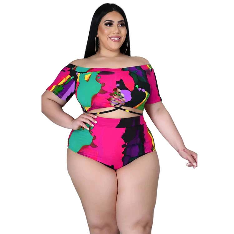 

DUODUOCOLOR 2021 fashion women two piece swimsuit ladies sexy strapless bikini plus size printed swimwear D97306