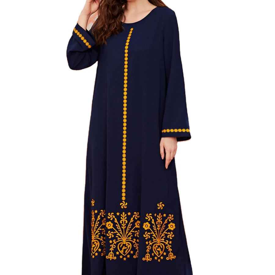 

Foreign trade hot sale autumn fashion custom ethnic style large size women's gold thread embroidery long-sleeved dress, Picture