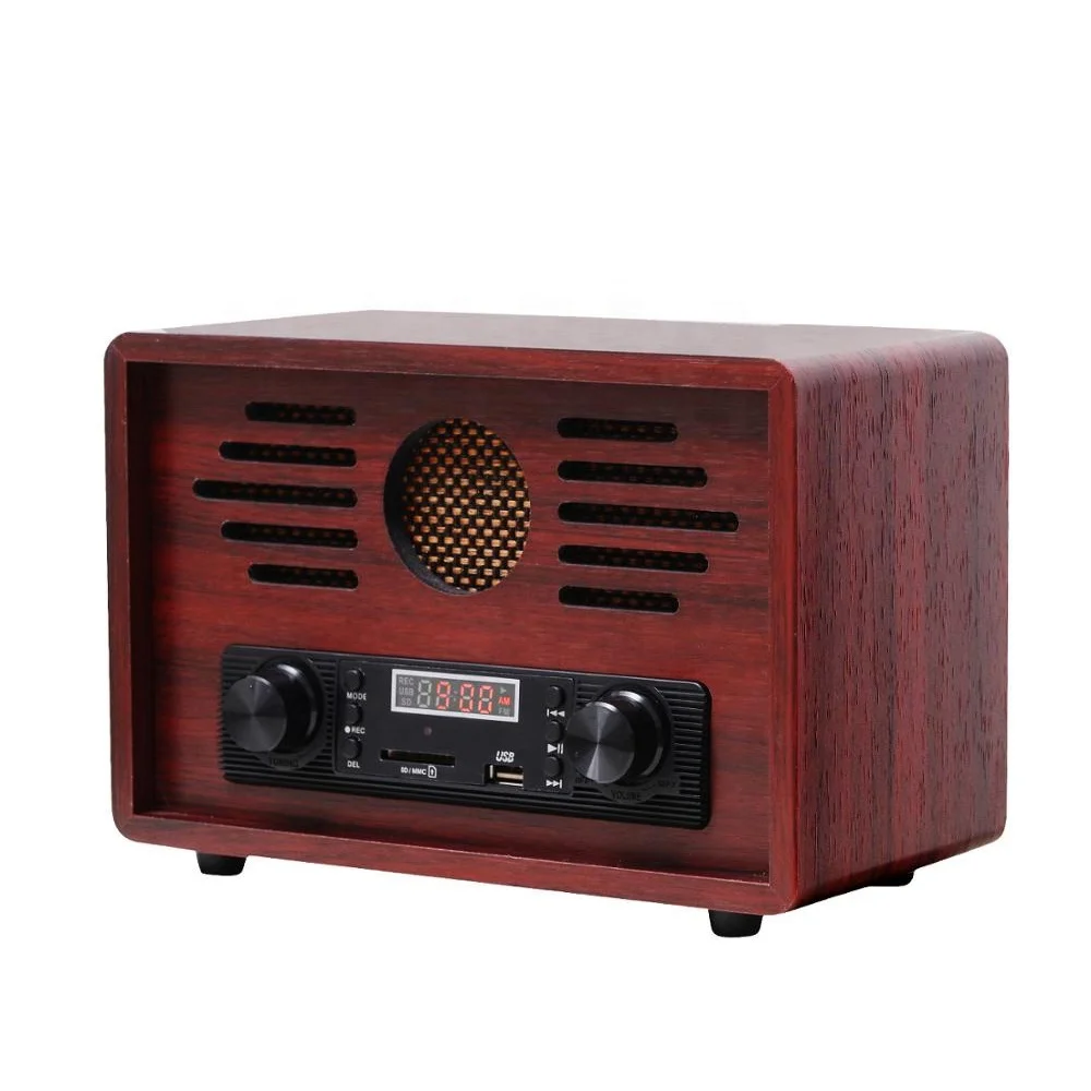 Pigtail Antenna Wooden Portable Home Radio With Switch On/off/volume