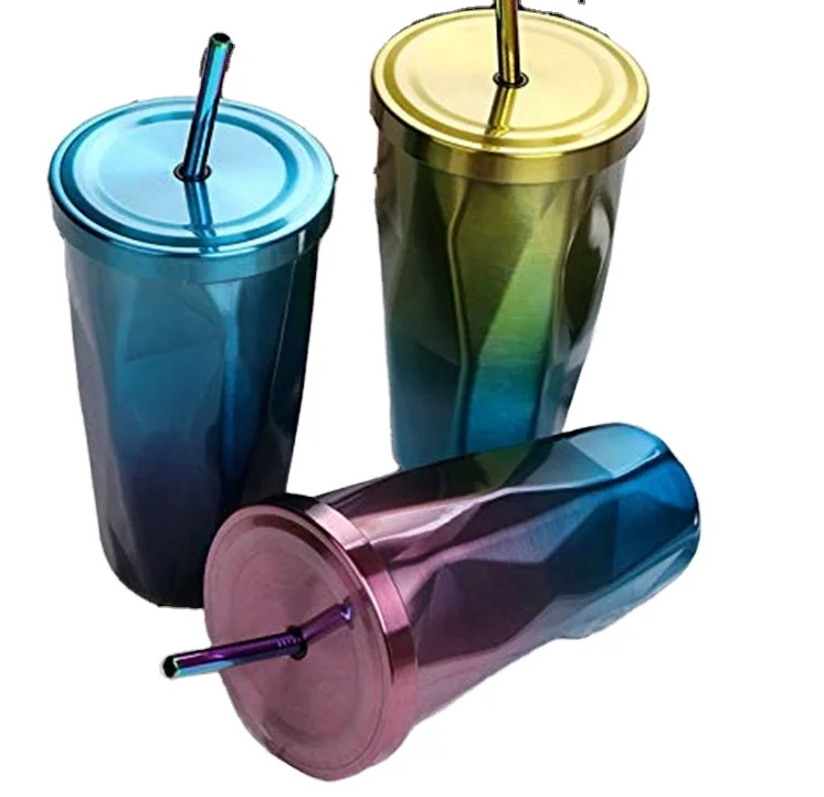 

Stainless Steel Coffee Straw Cup Creative Double Wall 500ml Milk Cup Irregular Car Bottle, Can be customized