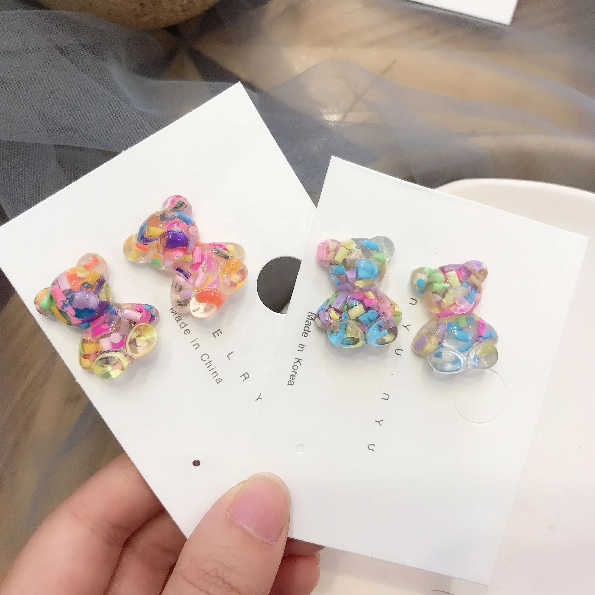 

Colorful 925 Silver Candy Stainless Steel Jelly Resin Stud Clip On Ear Rings Jewelry Teddy Gummy Bear Earrings For Girls Kids