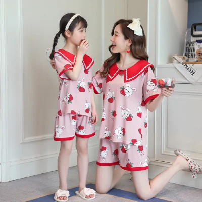 

Summer mother-child pajamas short sleeves thin cute princess baby girl middle school cartoon home suit