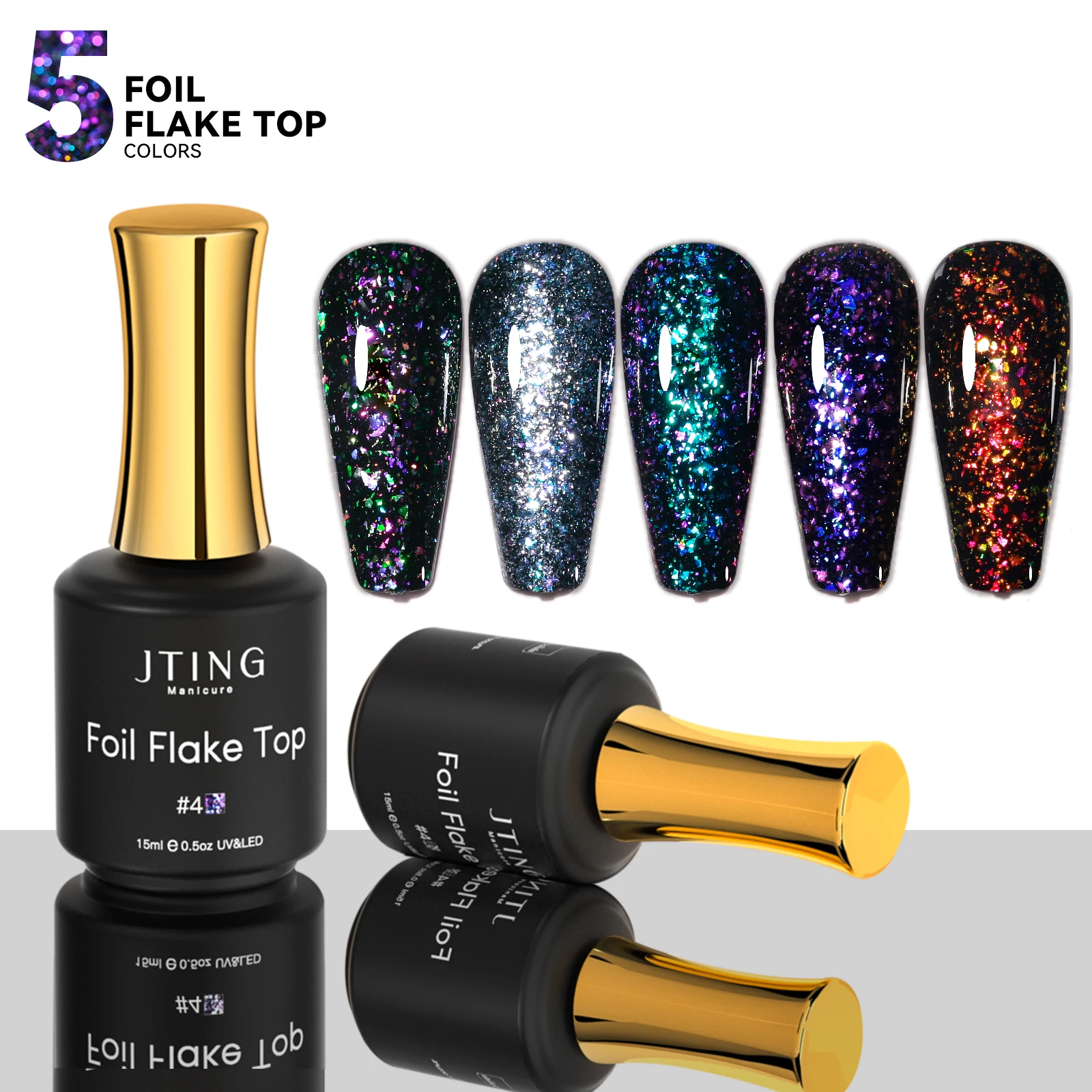 

JTING 5colors high pigment shiny flash glitter nails foil flake gel polish top coat OEM private label