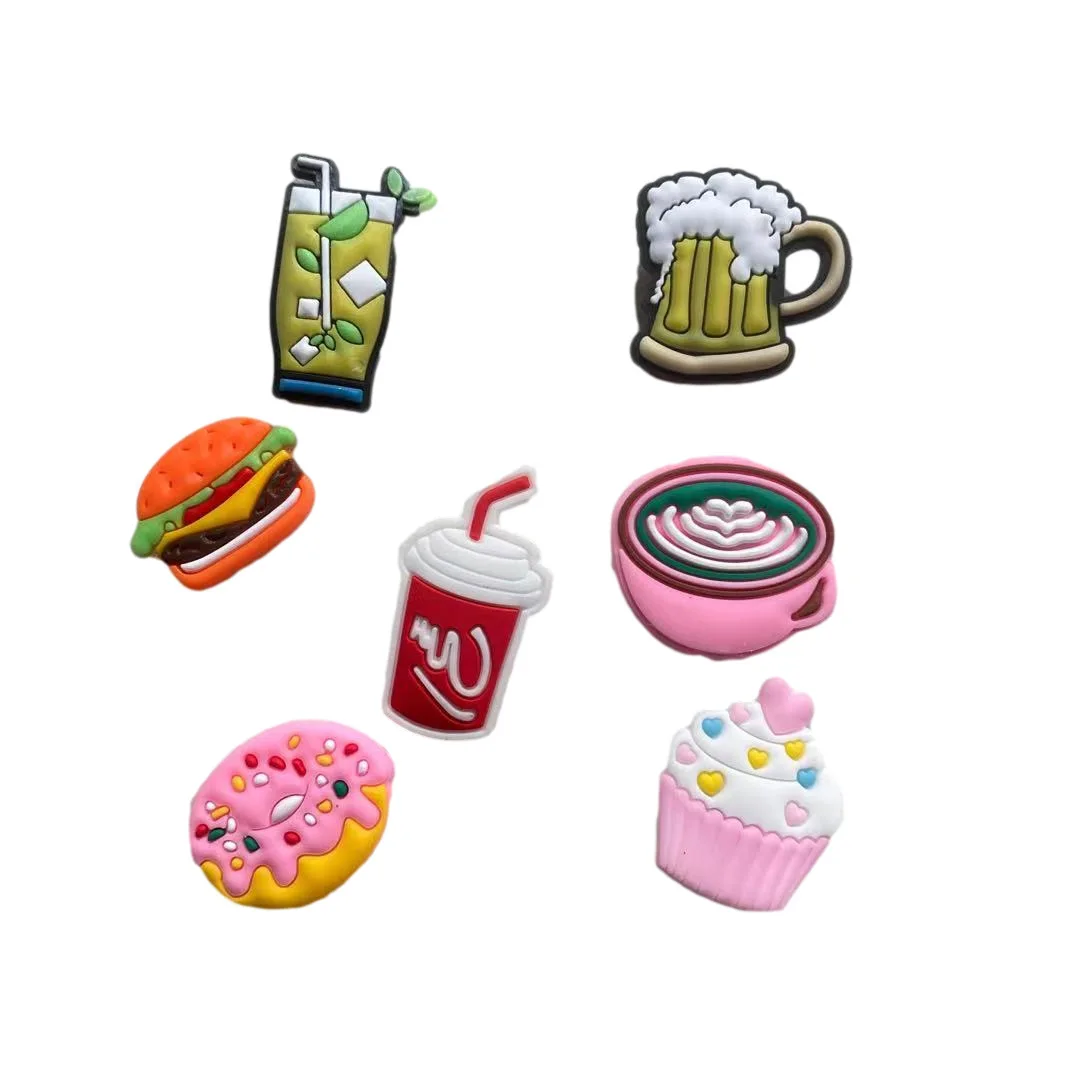 

wholesale clogs shoe charms cartoon food Hamburger cola suitable for kids Shoes charms PVC croc shoe decorations, Picture
