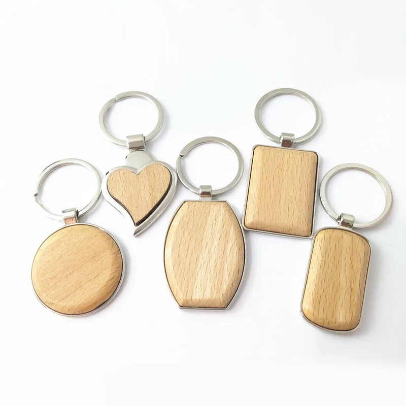 

Custom Logo Blank Metal Wooden Keychain For Decoration Wood Key Ring