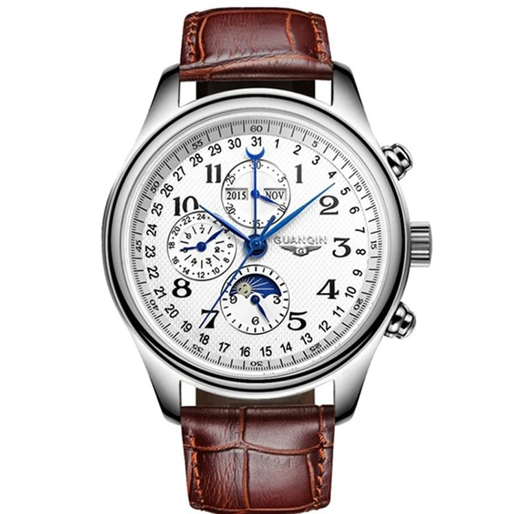 

GUANQIN GQ20022 Mechanical Automatic Men Watch Leather Strap Wristwatch Men Business New 2019