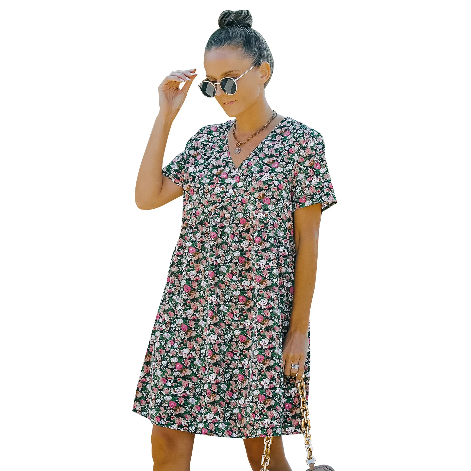 

XQM Floral Skirt Summer New Print Dress Street Wear Elastic Waist Dress Women's Clothing, Orange, rose red, blue