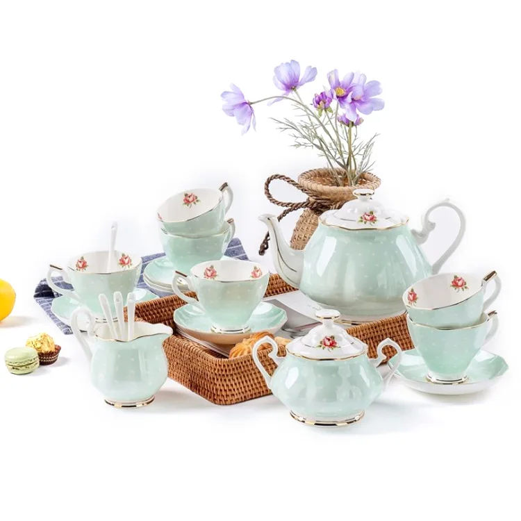 

Wholesale Royal Albert Coffee Set 15 PCS Bone China Tea Cups With Tea Pot Ceramic Tea Coffee Sets