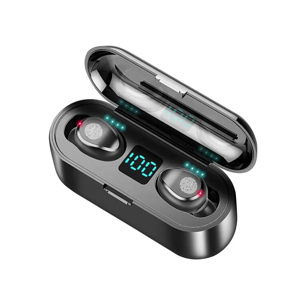 

Hot Selling F9 Noise Cancelling Wireless Earbuds BT5.0 Sports Earphones with power bank TWS Wireless Earphones, Black,white