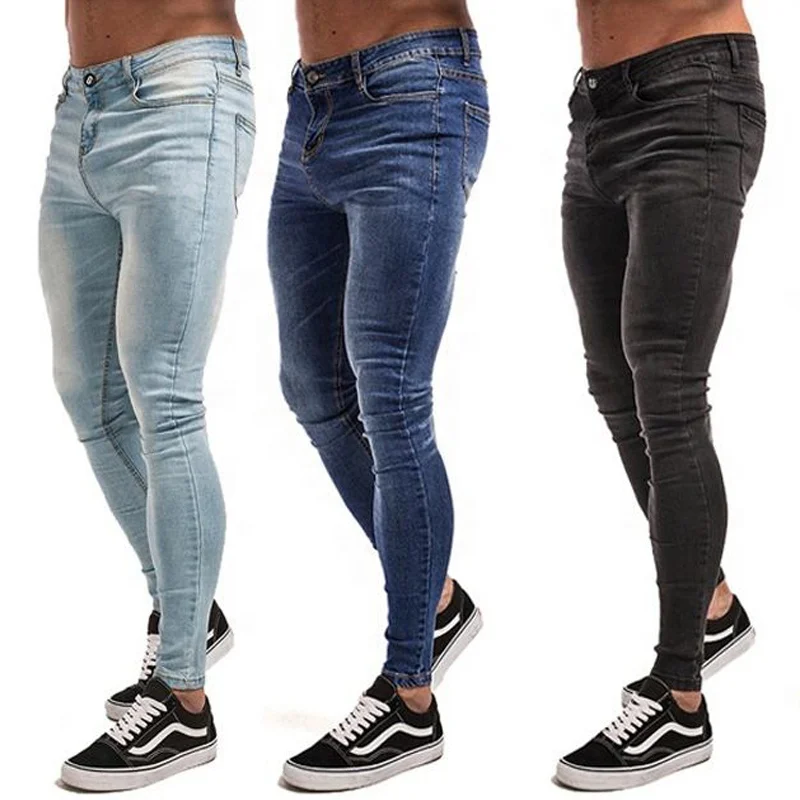 Dropship Non-ripped Denim Trousers Pants Elastic Stock Straight Jeans Men Fashion Skinny Jeans for Men