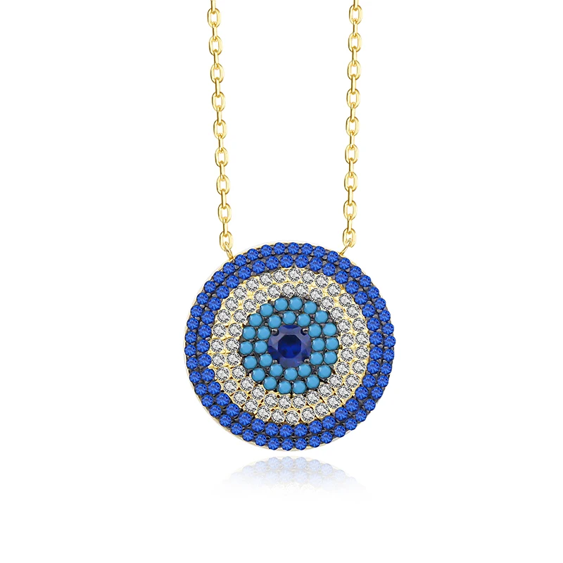 

Damila Fine Silver Micro Pave Zircon Turkish Jewelry Diamond blue CZ Evil Eye Pendants turquoise Blue Eye Necklaces For Women