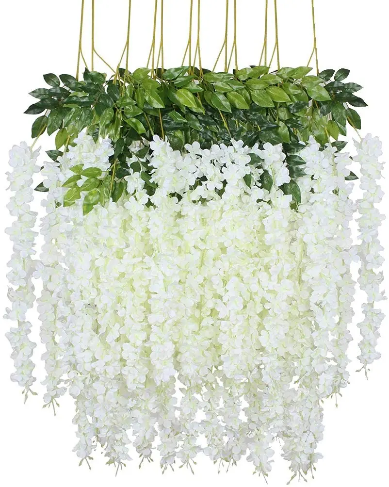 

12Pack 3.6 Feet Artificial Wisteria Flowers, Wisteria Vine White Hanging Garland Silk Flowers String Home Party Wedding, White, red, green, pink, purple