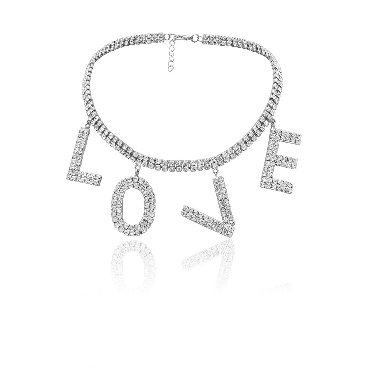 

Wholesale Fashion Cuban Diamond Letter Chain Necklace Zodiac Love Necklace Letter Tennis Necklace For Women