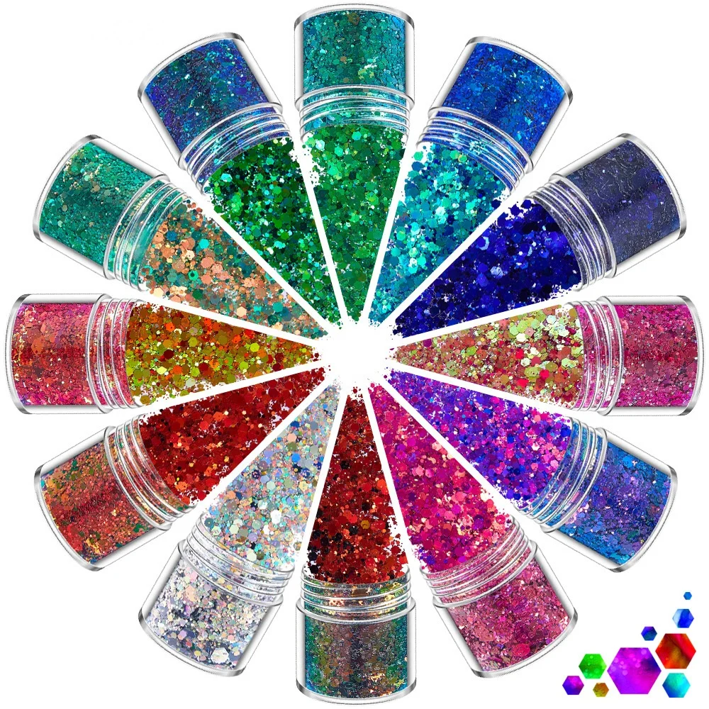 

Hot Sale 10g Loose Powder Jar 12 Color Set Laser Powder Nail Art Sequins For Nail Beauty Salon