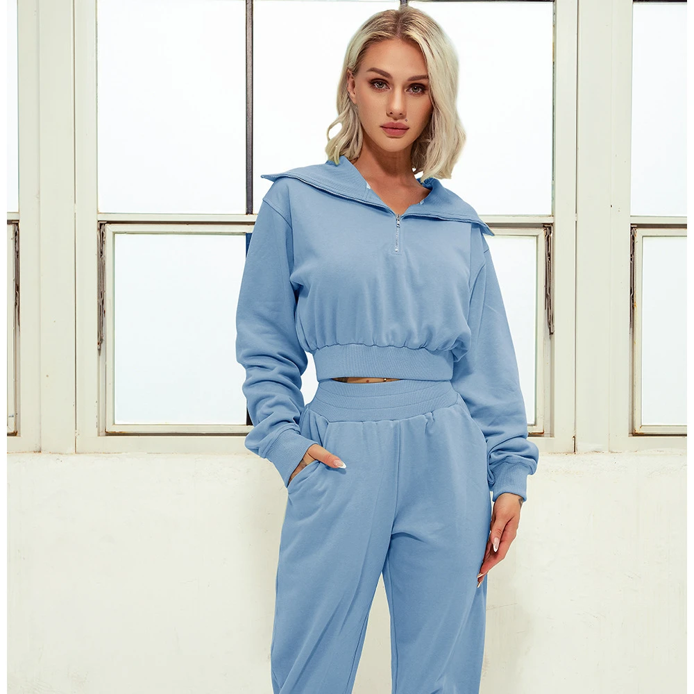 

Wholesale Ladies New Zip Tracksuit Sweatsuit Long Sleeve Workout 2 Pcs Wear Jogger Set, 4 colors