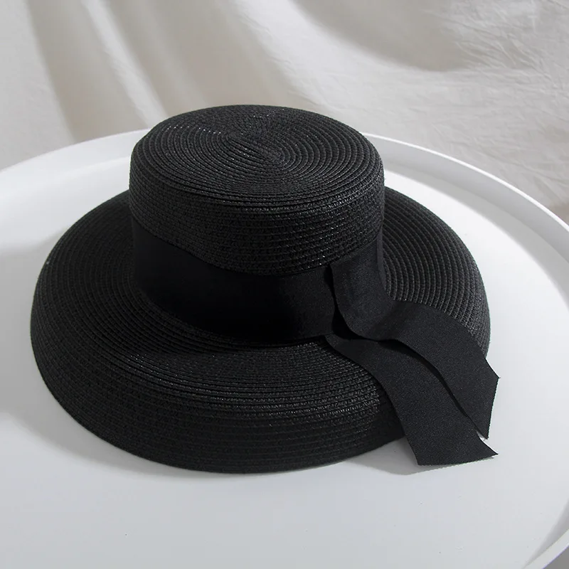7055 Fashion Summer Girls Beach Sun Hat Wholesale Custom Plain Wide Brim Ribbon Straw Hat For Women