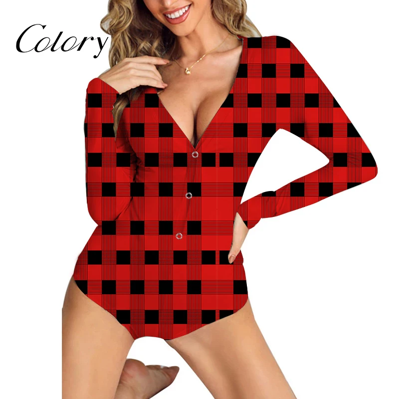 

Colory Christmas Sexy Deep V Long Sleeve Onesie For Women, Customized color
