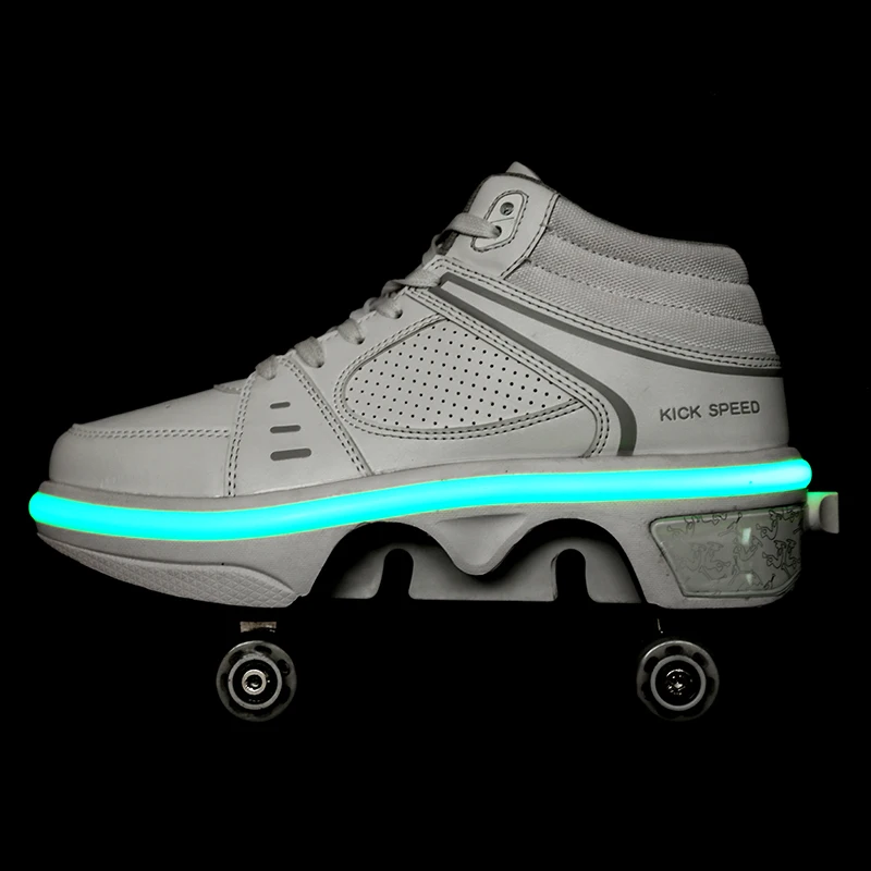 

Deformation LED Light Up 4 Wheels Skate Shoes Kids Kick Out Wheeled Shoes Flashing Roller Skates Shoes For Kids Adults, 6 colors