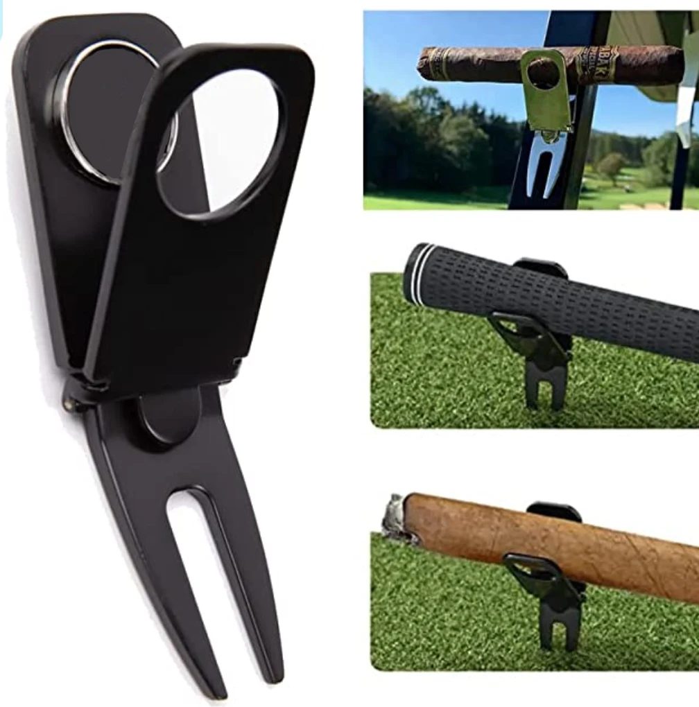 

Golf Accessories Magnetic Golf Cart Cigar Holder Clip 6 in 1 Golf Divot Tool and Ball Marker