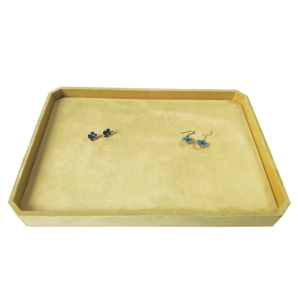 Octagon Yellow Plush Velvet Custom Blind Stamped LOGO Store Counter Jewelry Presentation Jewelry Display Tray