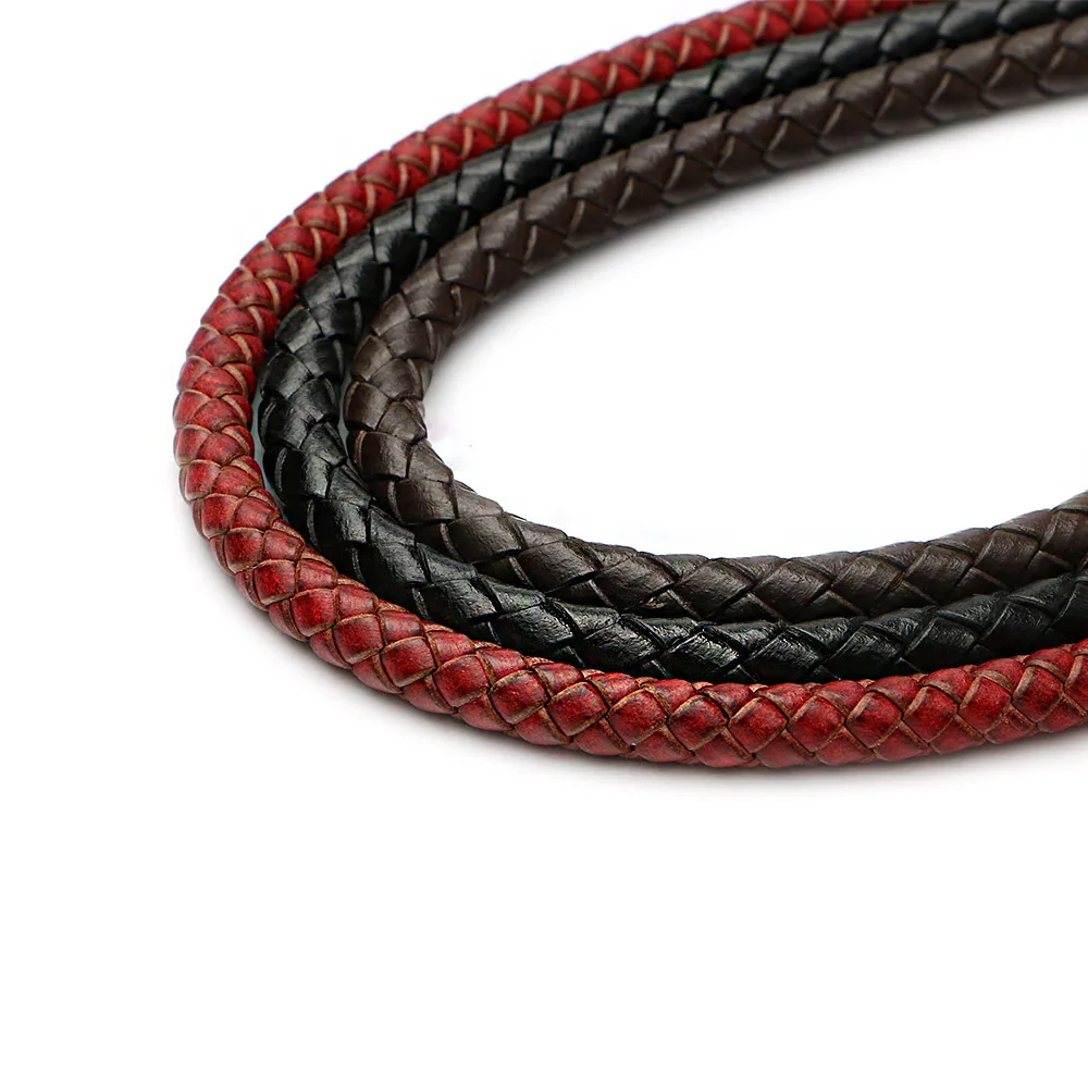 

Vintage braided 8mm round leather rope, diy hand-woven leather rope for making bracelet material