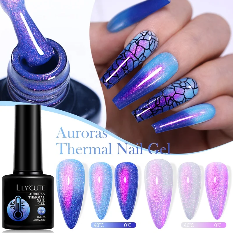 

LILYCUTE 7ml Auroras Shimmer Mood Colour Change Nail Gel Polish Temperature Color Changing Thermal Soak Off UV Gel Polishes