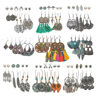 

Handmade Tassel Flowers Earrings Jewelry Bohemian Retro Leaf Drop Earrings for Women, Picture shows